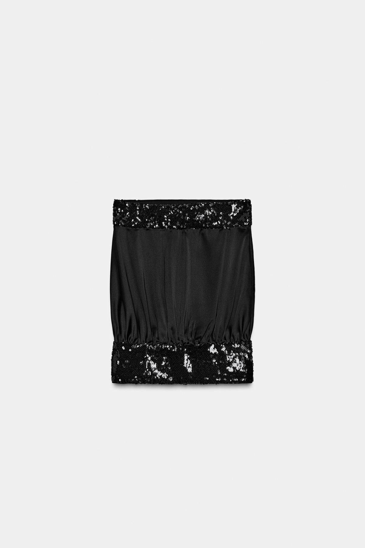 자라 시퀸 콤비 새틴 오프숄더 탑 4772/131 BLACK - 상품 이미지