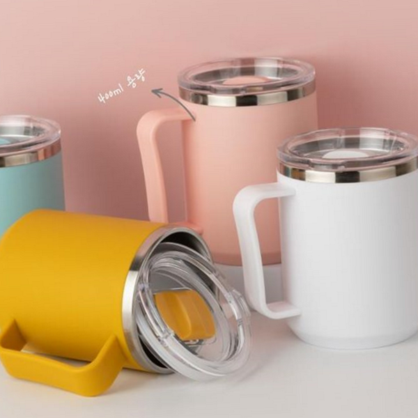 400ml 스텐 손잡이 머그컵 데일리 스테인레스 머그컵 사무실 뚜껑 - 상품 이미지