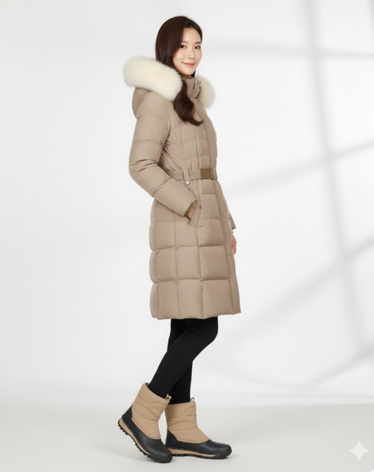 팬텀골프 여성 겨울 리얼 폭스퍼 덕다운 골프웨어 롱다운 롱패딩 점퍼 - 상세 이미지 4