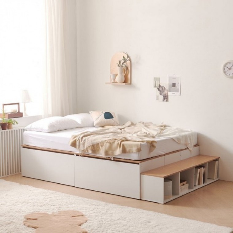 가구산책 대용량 높은수납침대Q 빅서랍 SET+독립봉합 매트리스 DN7106 - 상품 이미지