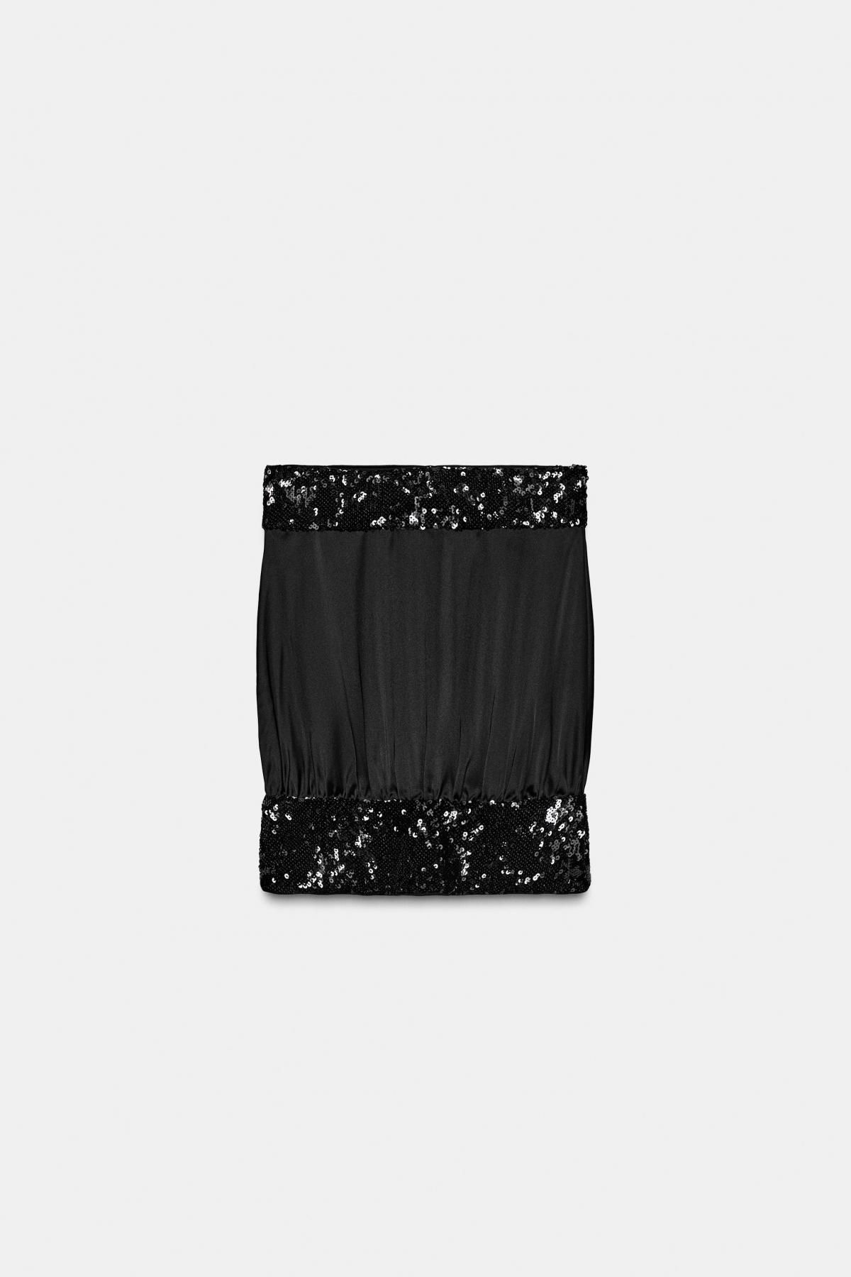 자라 시퀸 콤비 새틴 오프숄더 탑 4772/131 BLACK - 상세 이미지 4