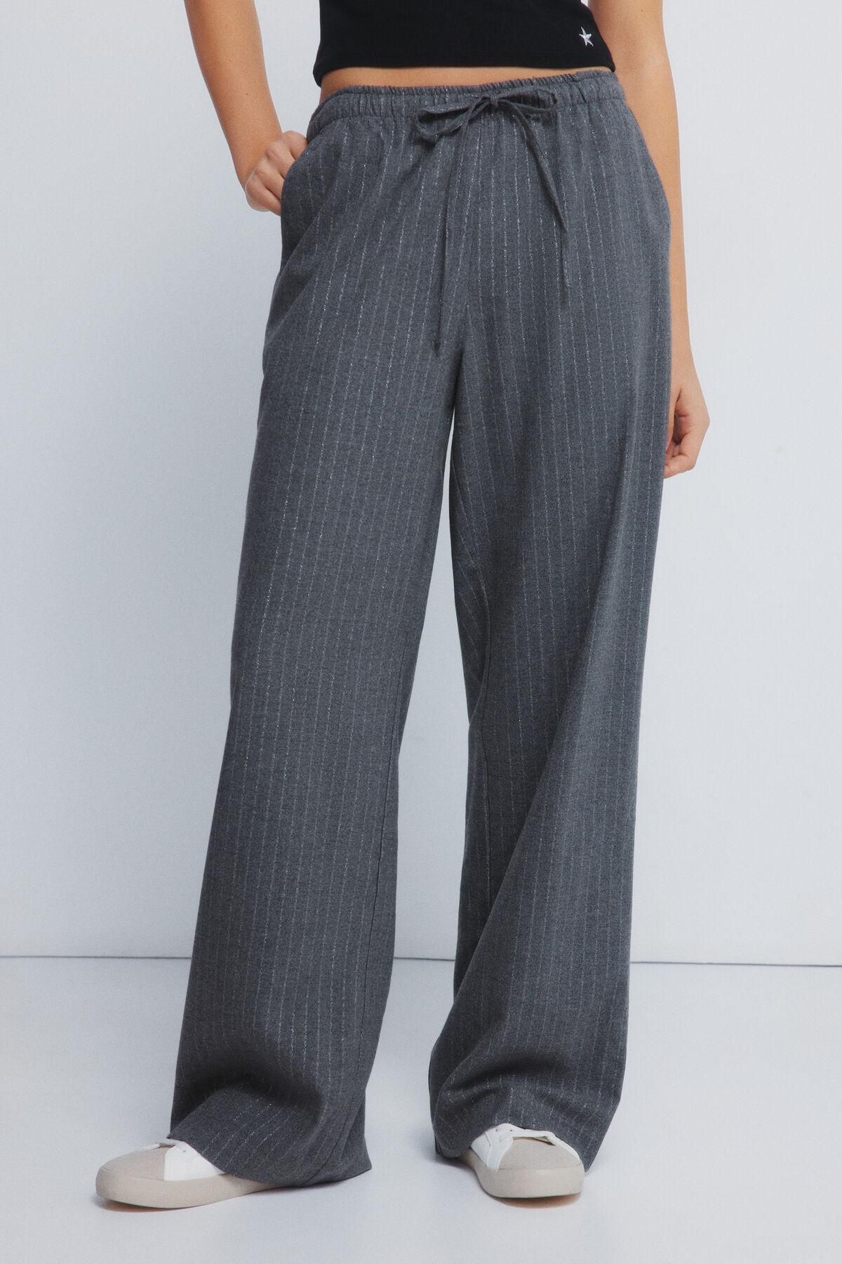 스프링필드 와이드핏 조거 팬츠 스트라이프 루렉스 6832094 GRIS - 상품 이미지