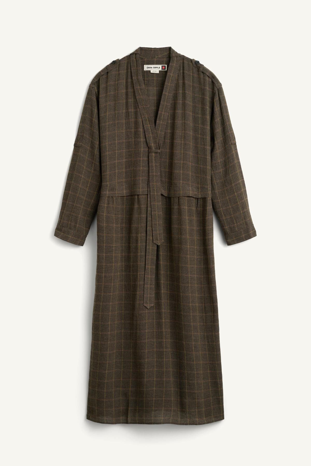 자라 체크 울블렌드 브이넥 미디 원피스 8959/256 BROWN - 메인 이미지