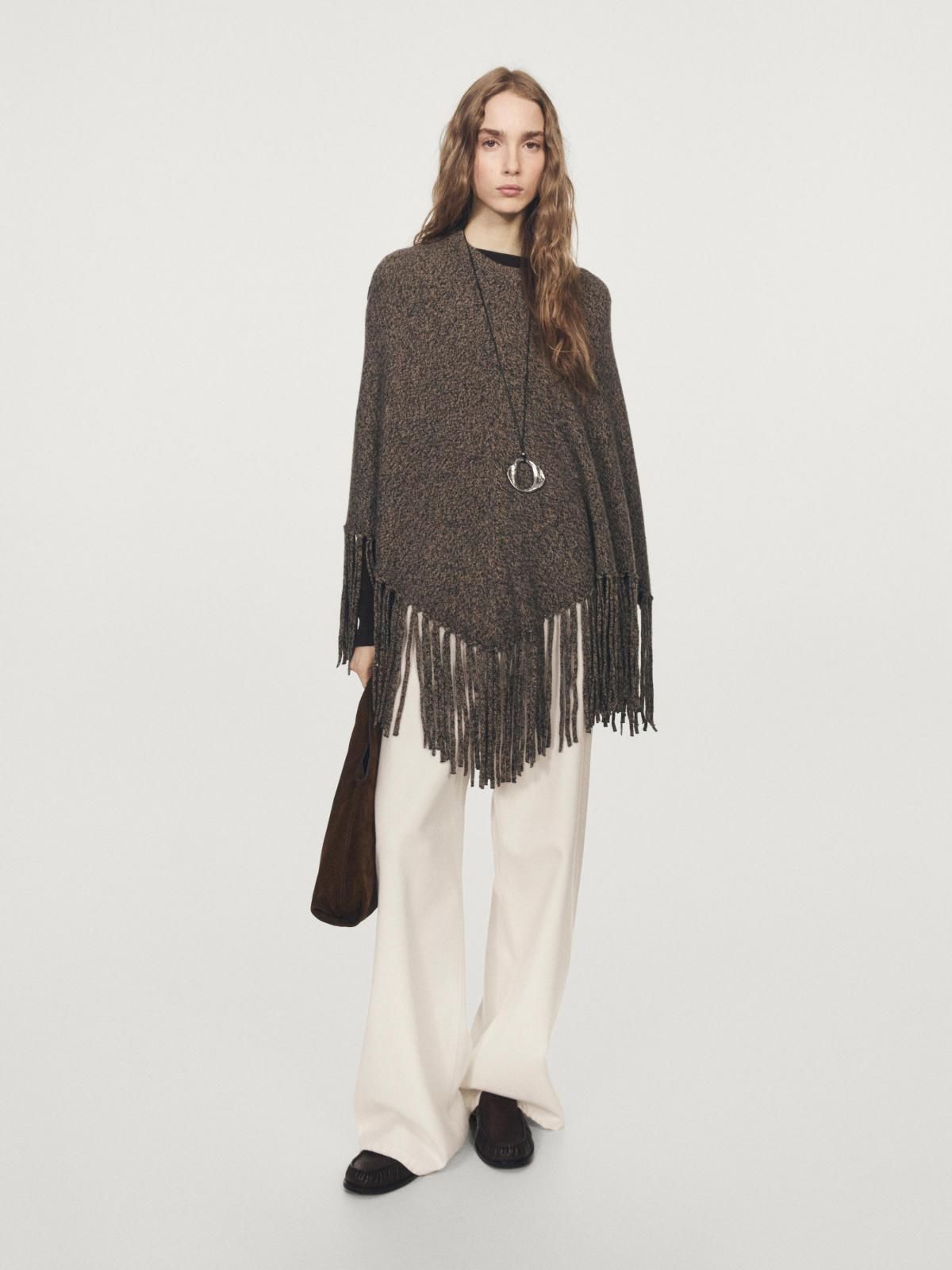 마시모두띠 울블렌드 투톤 니트 프린지 케이프 5768/568 BROWN MARL - 상세 이미지 2