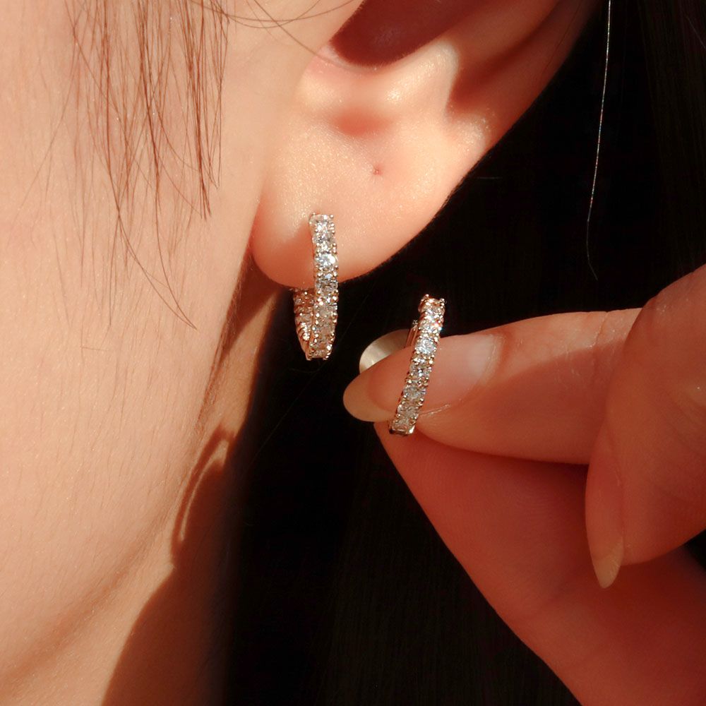 2미리 랩 다이아 링 귀걸이 테니스 이터니티 더블 여자 친구 생일 선물 14K 18K - 상세 이미지 2