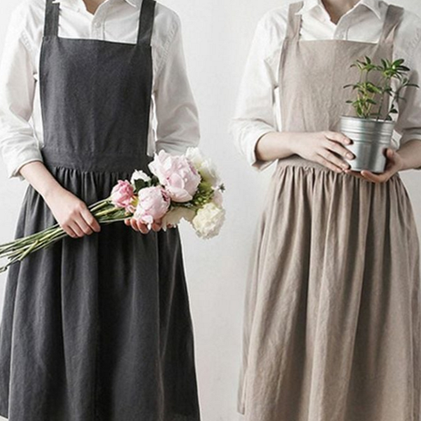내추럴 린넨 원피스 앞치마 플로리스트 면 린넨 앞치마 여성용 주방용 - 메인 이미지