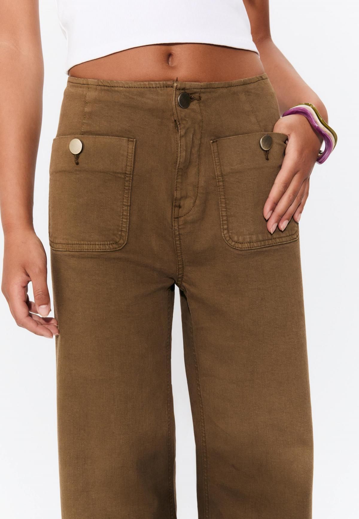 스트라디바리우스 미니멀 하이라이즈 와이드 포켓 팬츠 1477/752 KHAKI - 상세 이미지 5