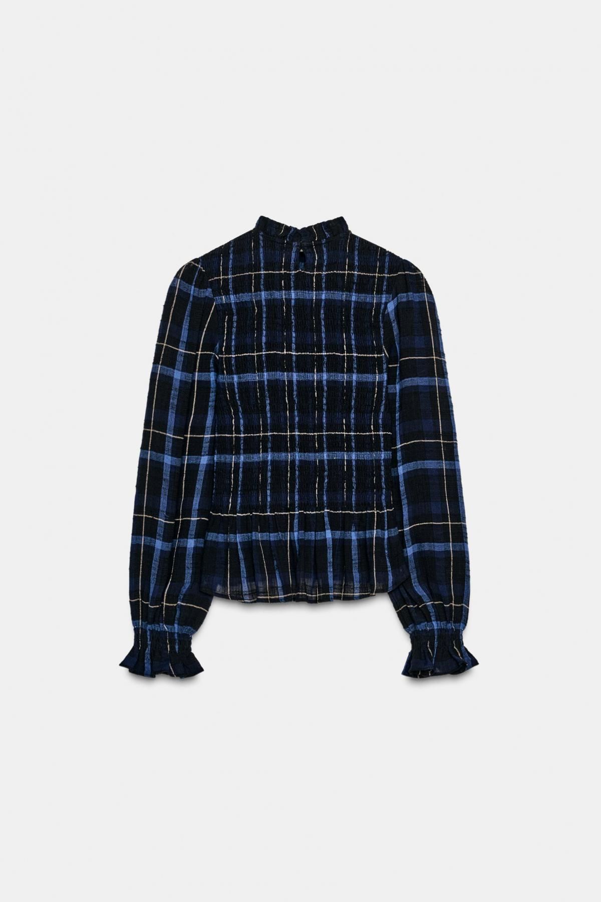 자라 체크 스모크 러플 긴팔 블라우스 9599/145 BLUE / NAVY - 상세 이미지 5
