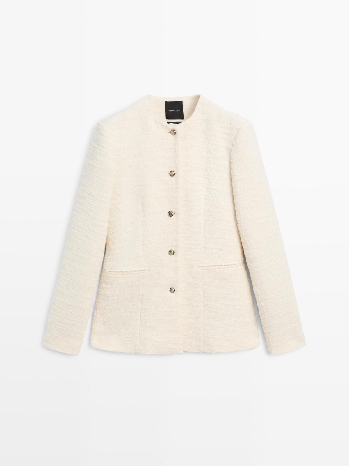 마시모두띠 텍스처 울혼방 트위드 자켓 라인스톤 버튼 6002/650 OFF WHITE - 상품 이미지
