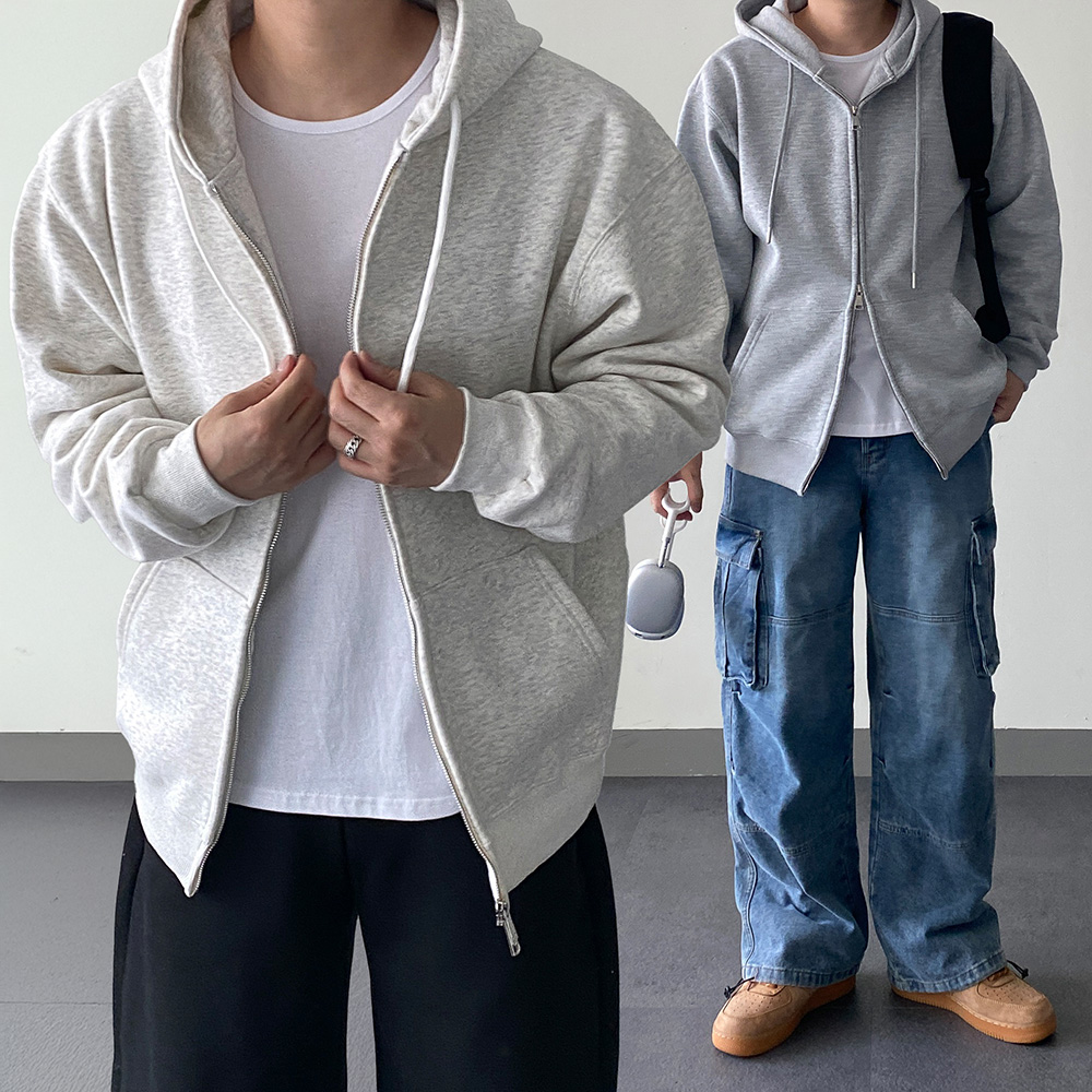 남자 오버핏 기모후드집업 겨울 무지 두꺼운 투웨이 융털 - 상세 이미지 2