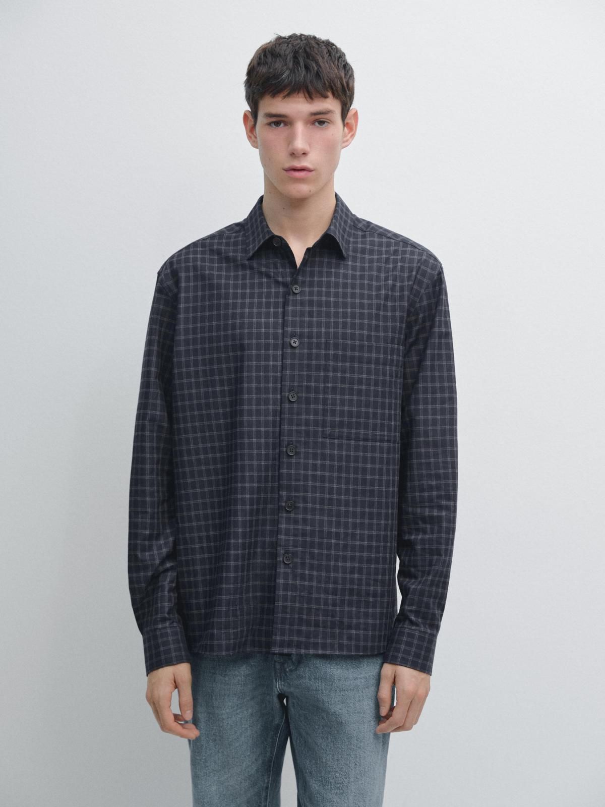 마시모두띠 테크니컬 릴랙스핏 체크 긴팔 셔츠 1707/250 NAVY BLUE - 상세 이미지 3