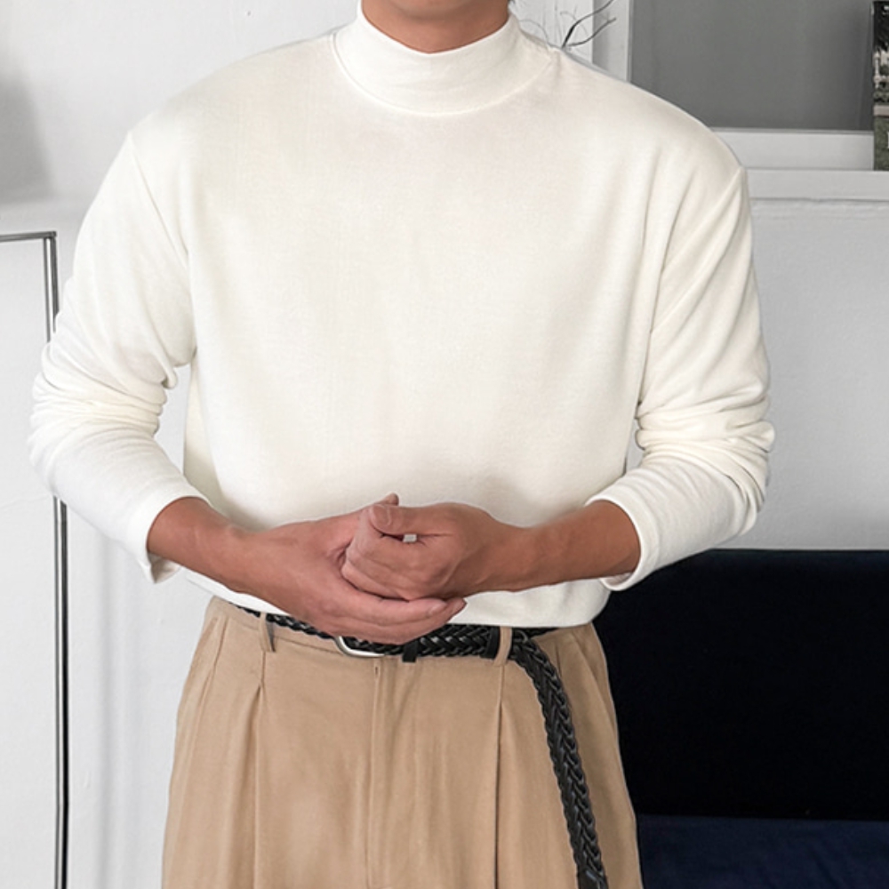 1+1 남자 스튜 겨울 반목 반폴라 반목폴라 니트 긴팔티 - 상품 이미지