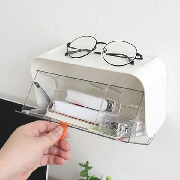 다용도 무타공 수납함 플라스틱 벽걸이 정리함 먼지차단 투명