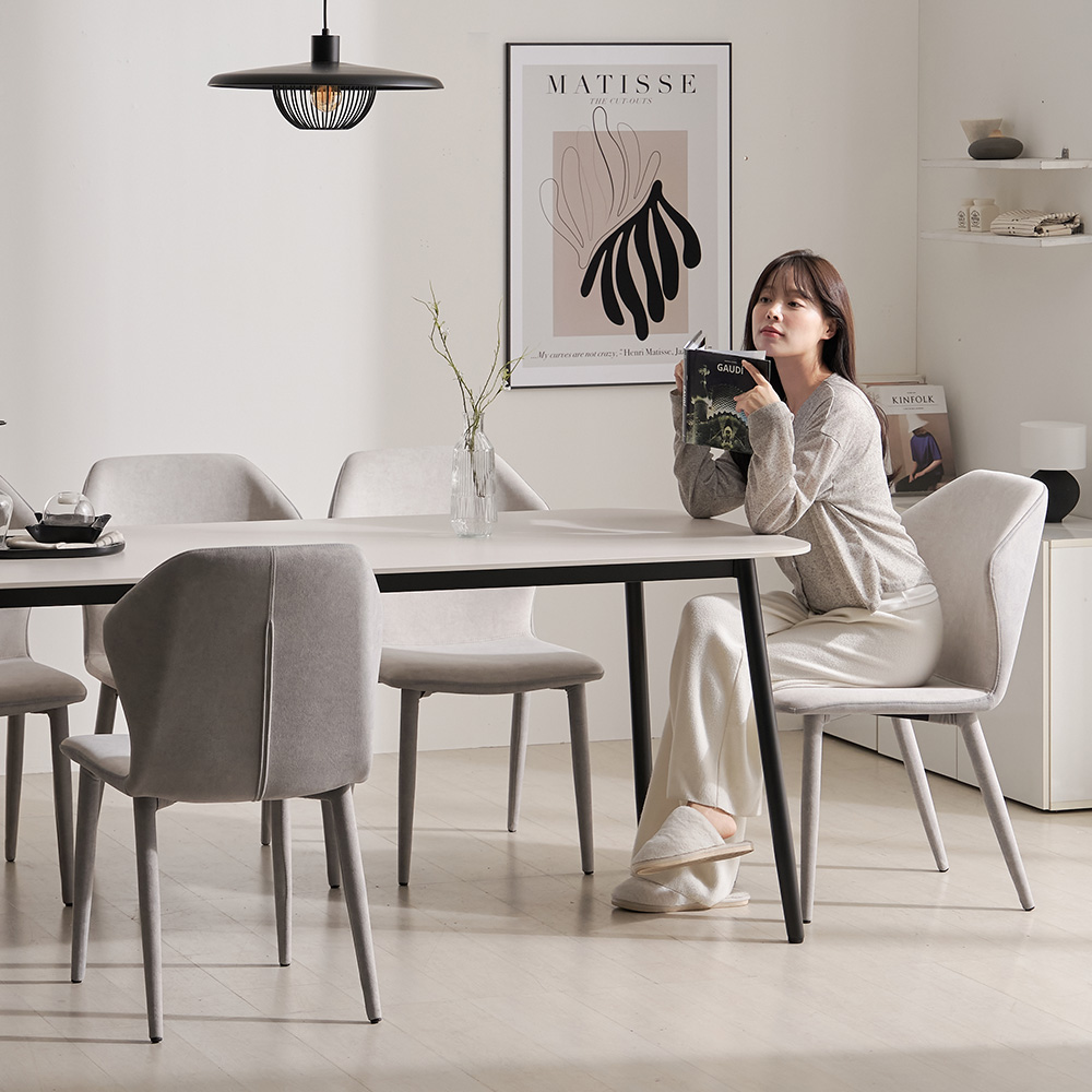 린츠 테이블 포세린 세라믹 식탁세트 의자6, 1800mm, 화이트 이미지 3