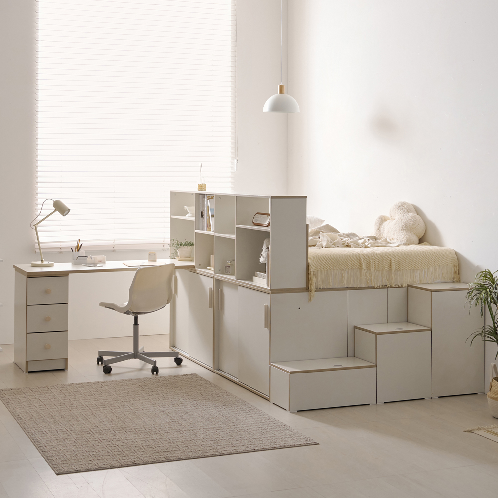 로암 파티션 벙커 평상형 슈퍼싱글 수납 침대 세트 A형 (1500 책상 포함) - 상세 이미지 2