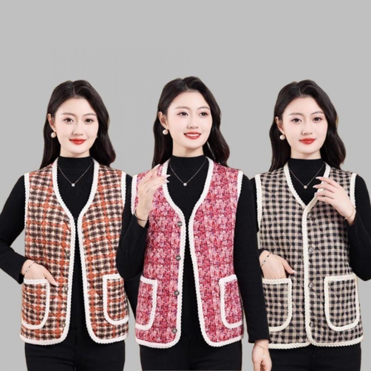 겨울 봄 여성 꽃무늬 포근한 단추 보온 경량 패딩 누빔 조끼 요양원 여성 베스트 할머니조끼 김장조끼 - 메인 이미지
