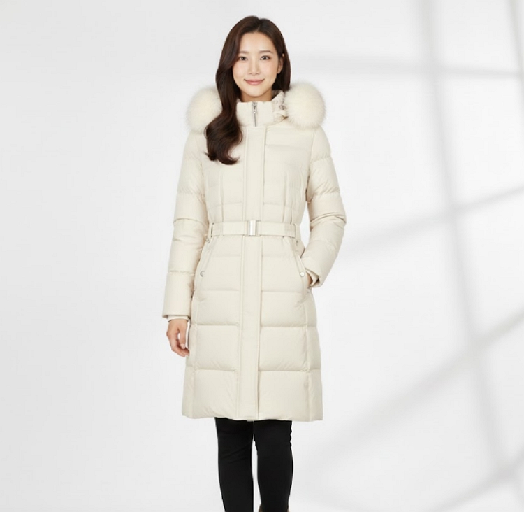 팬텀골프 여성 겨울 리얼 폭스퍼 덕다운 골프웨어 롱다운 롱패딩 점퍼 - 상세 이미지 4