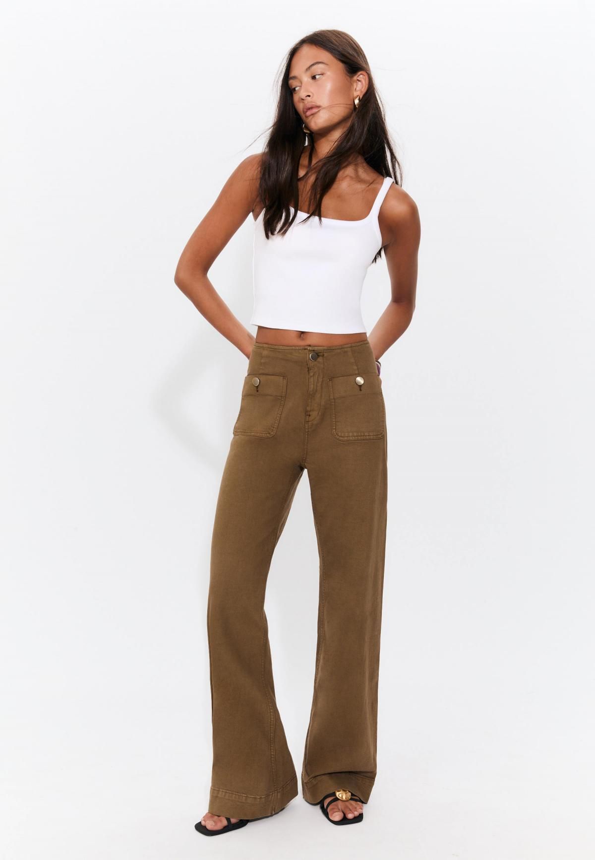 스트라디바리우스 미니멀 하이라이즈 와이드 포켓 팬츠 1477/752 KHAKI - 상세 이미지 3