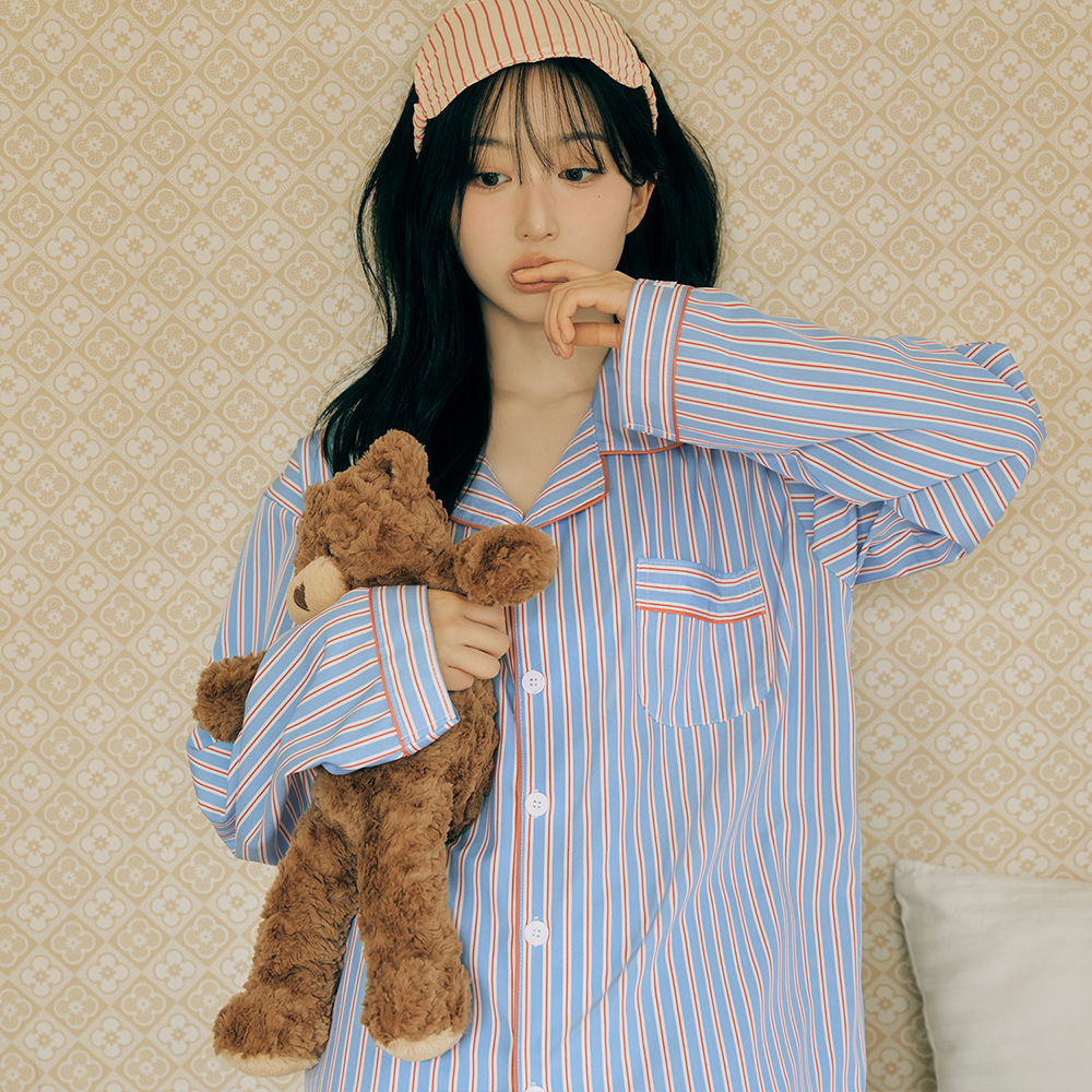 [도씨x해원 PICK][2PACK] 실크핏 시에르 긴팔 카라 커플 잠옷 세트 홈웨어 제품 이미지