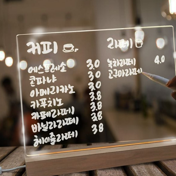 인테리어 led 메모 보드 투명 메모판 스탠드 필기 조명 대형 - 메인 이미지