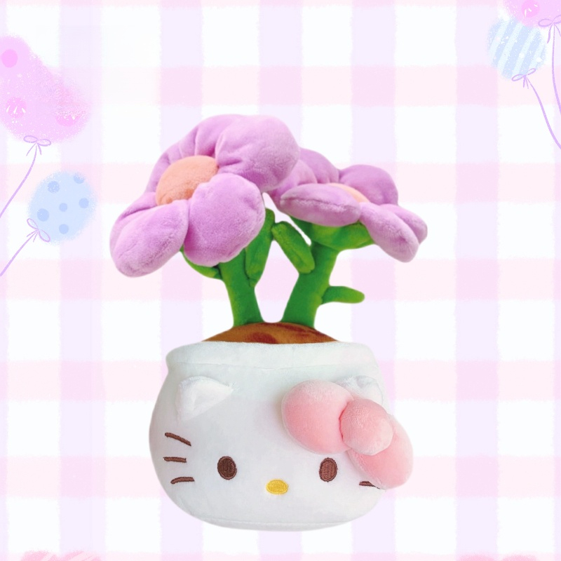 헬로키티 화분 봉제 인형 꽃 생일 선물 데스크탑 장식 인테리어 소품 산리오 거실 책상 레드 플라워 25cm - 상세 이미지 2