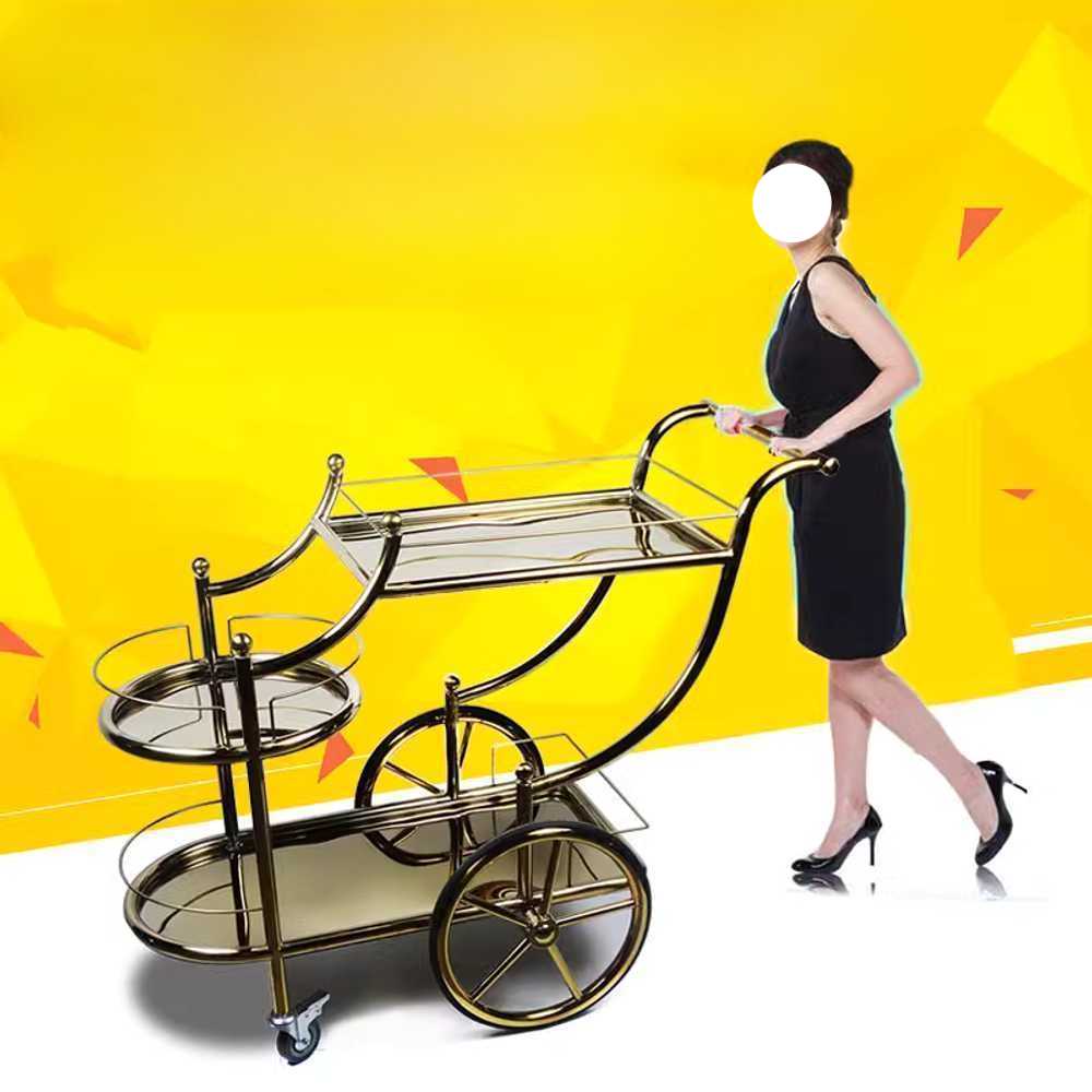 골드 서빙 카트 호텔 서비스용 다층 수납 이동형 A형 77x40x92cm 이미지 6