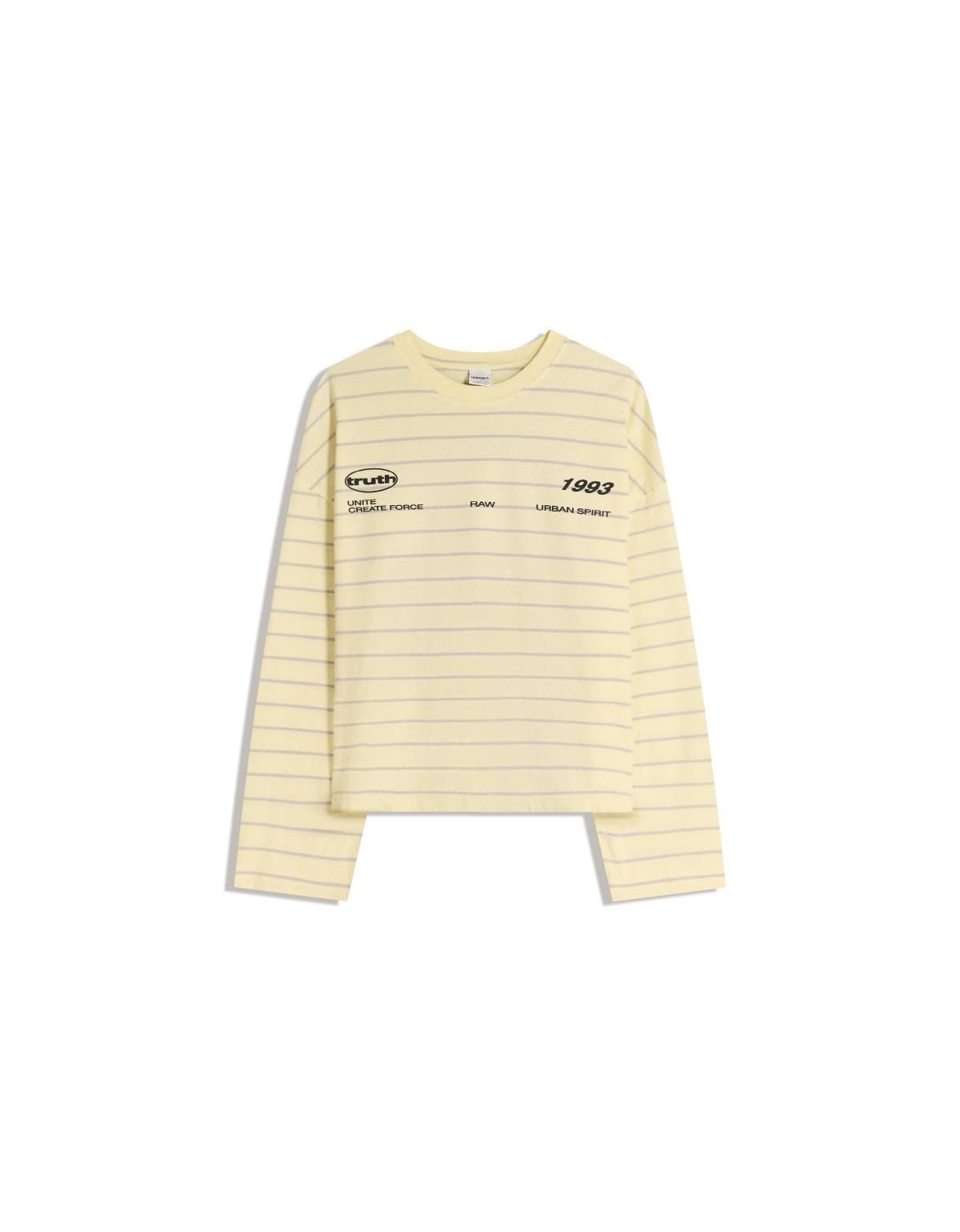 버쉬카 오버핏 스트라이프 프린트 긴팔 티셔츠 0988/033 YELLOW - 상품 이미지