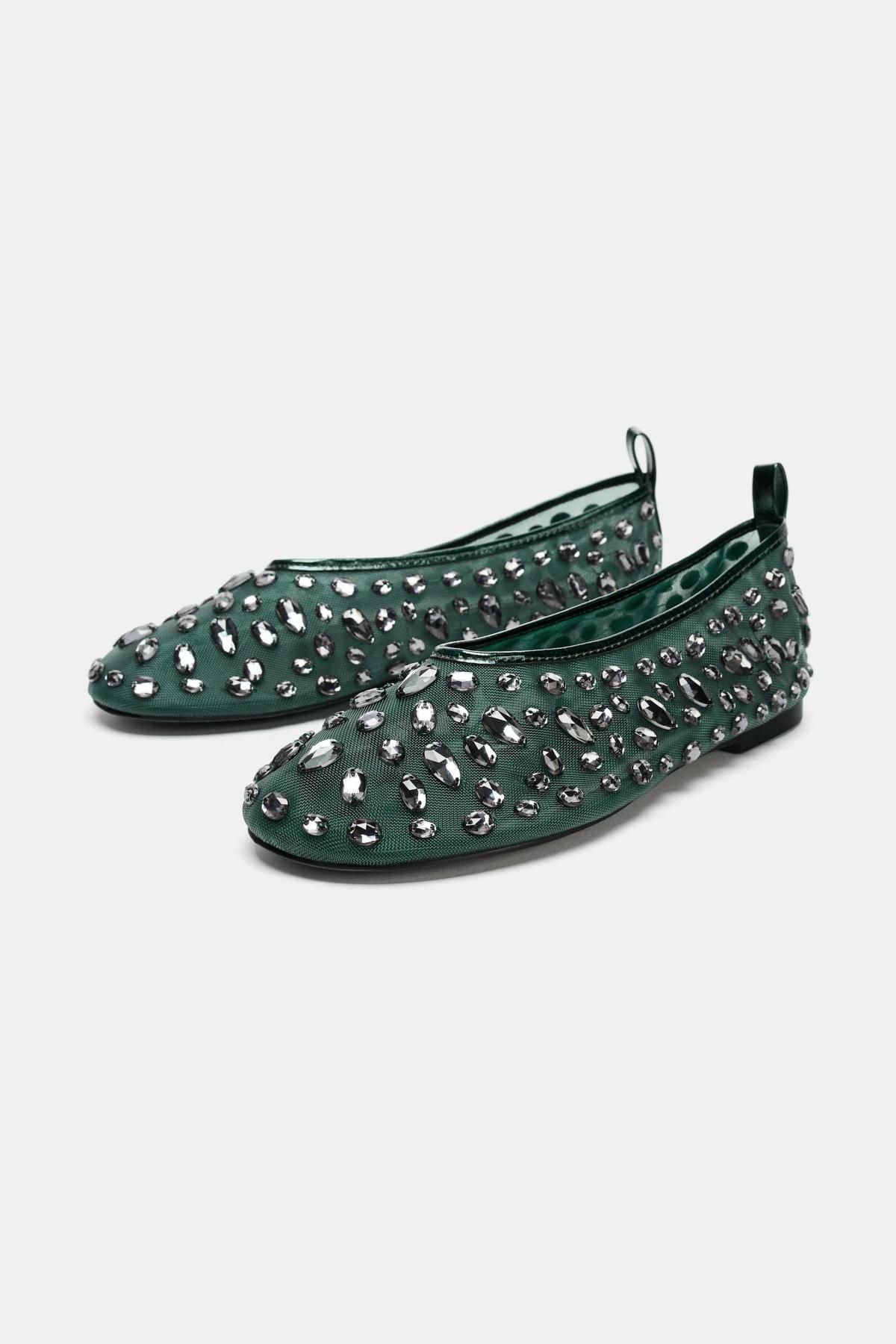 자라 글리터 메쉬 발레리나 플랫슈즈 3501/710 GREEN - 상품 이미지