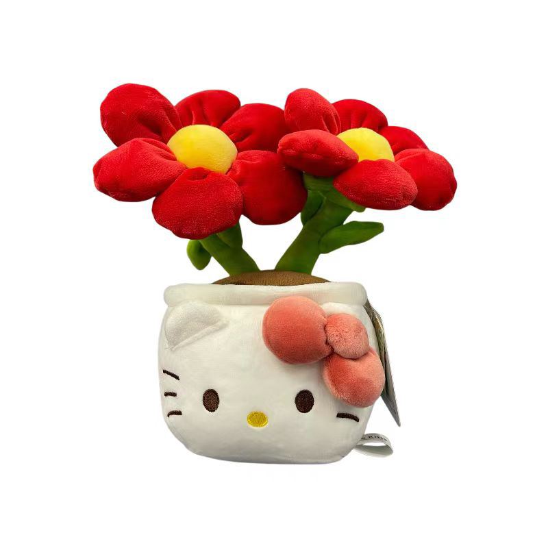 헬로키티 화분 봉제 인형 꽃 생일 선물 데스크탑 장식 인테리어 소품 산리오 거실 책상 레드 플라워 25cm - 상세 이미지 5