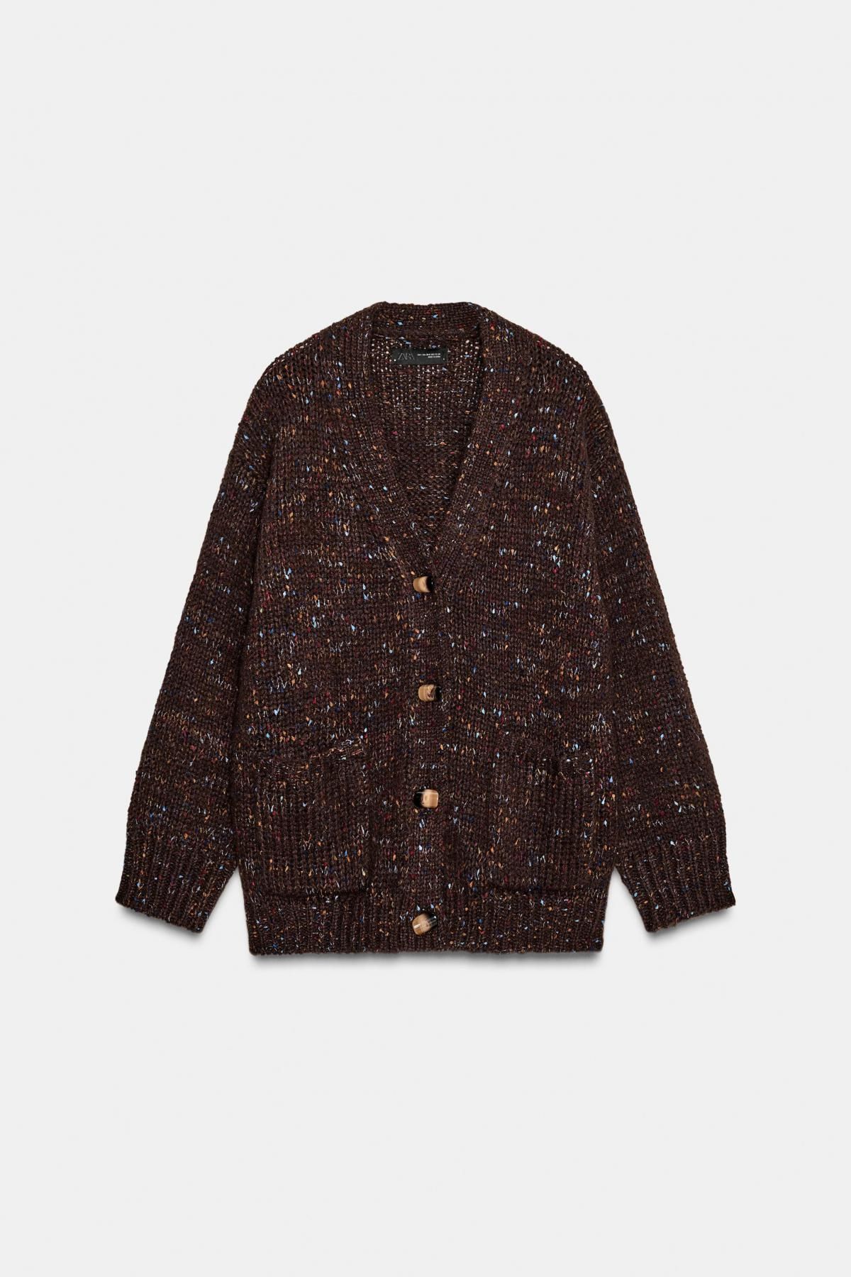 자라 오버사이즈 브이넥 니트 카디건 9874/101 DARK BROWN - 상품 이미지
