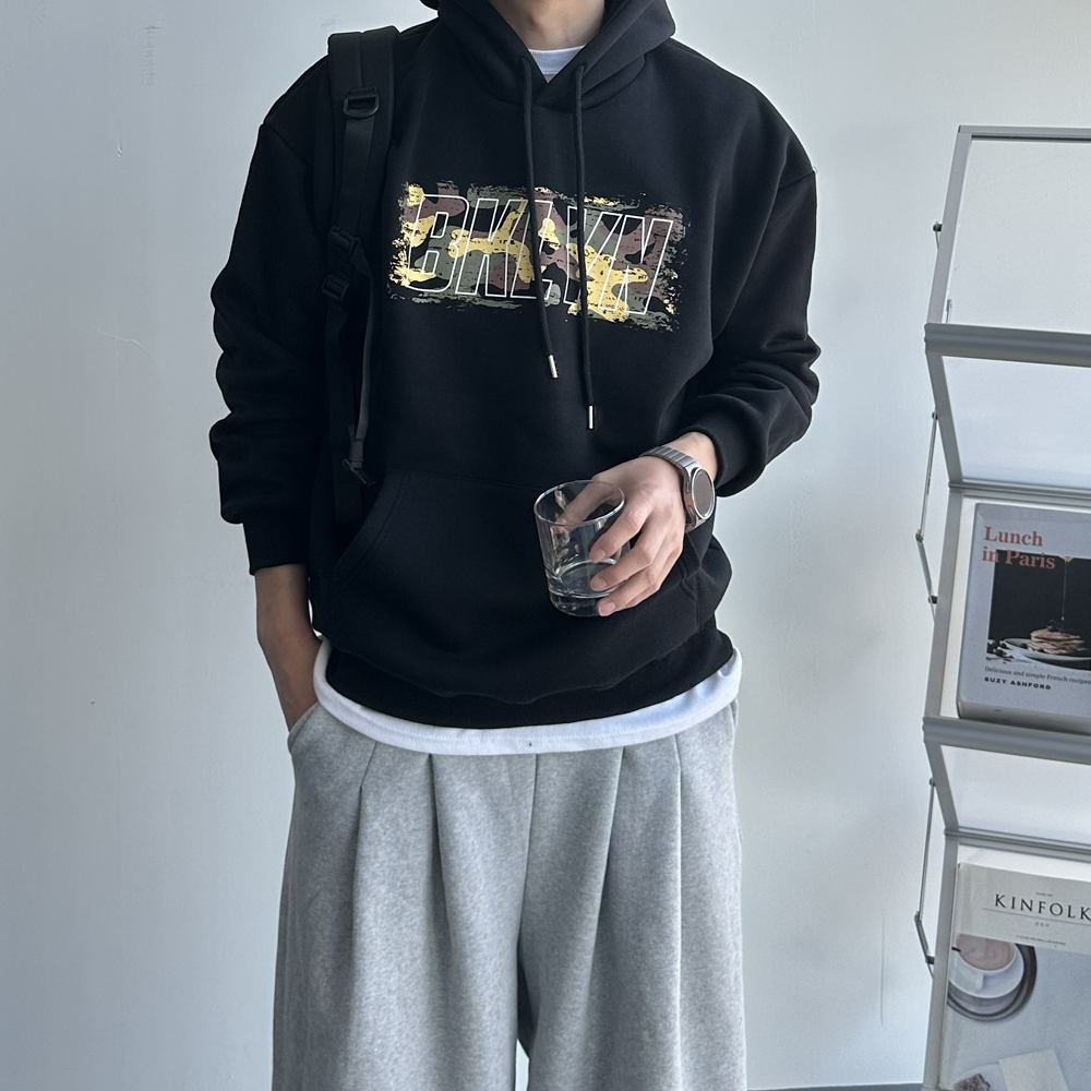 남자 기모후드티 오버핏 겨울 모자큰 커플 남자 후드티 - 상품 이미지