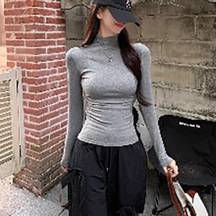 심플 모던핏 라이트웨이브 하이넥 티셔츠 TDN-0120 - 상품 이미지