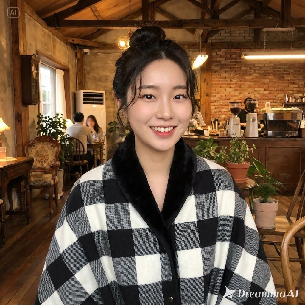 한성 극세사 단추 융털 무릎담요 어깨겸용 보온 입는담요 망또형 체크블랙, 80x135cm - 메인 이미지