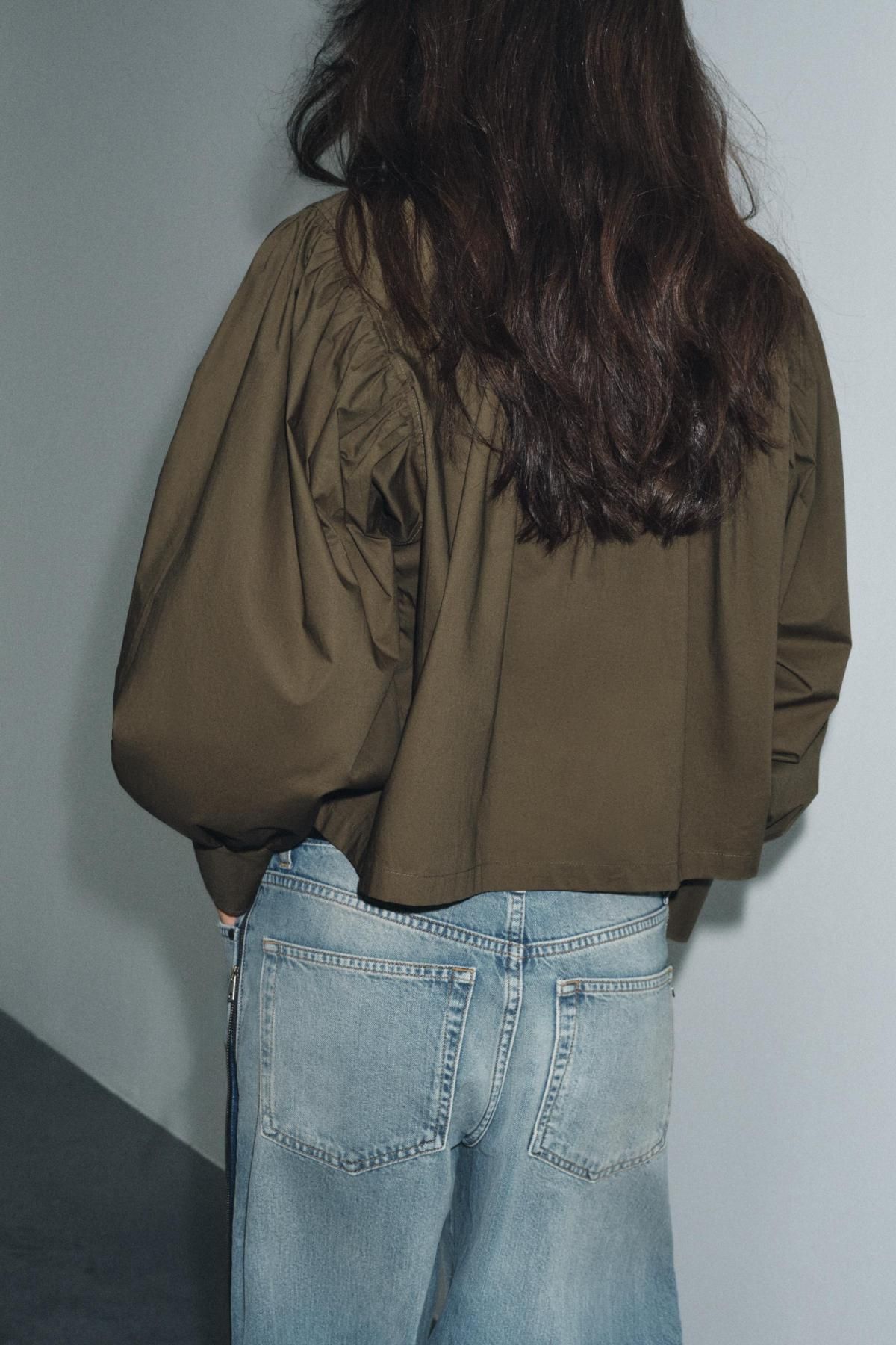 자라 퍼프슬리브 테크니컬 코튼 셔츠 2731/182 KHAKI - 상세 이미지 4