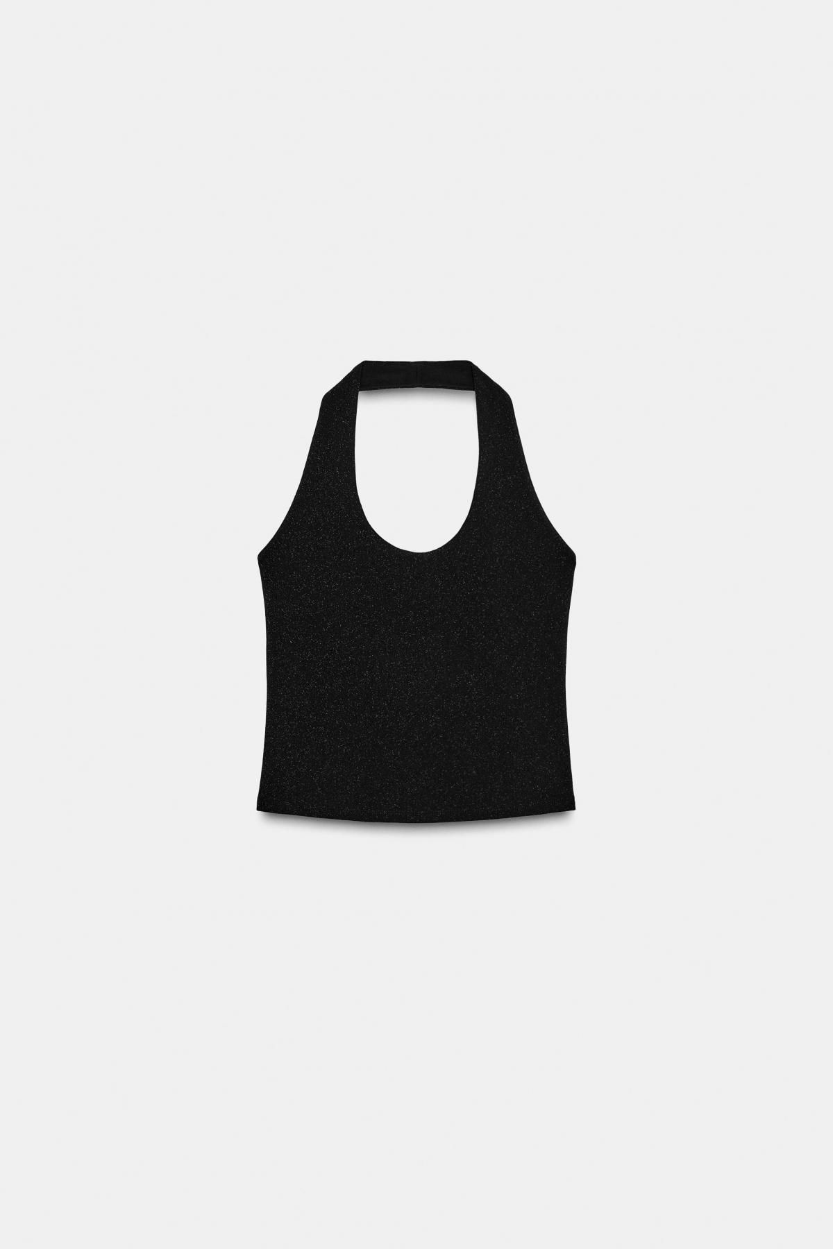자라 메탈릭 스트레치 홀터넥 민소매 탑 5584/246 BLACK - 상품 이미지