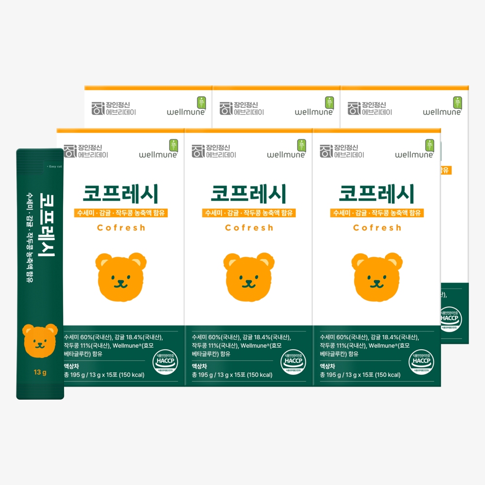 국내산 100% 수세미즙 작두콩즙 어린이 성인 베타글루칸 웰뮨 코프레시 15포, 6개