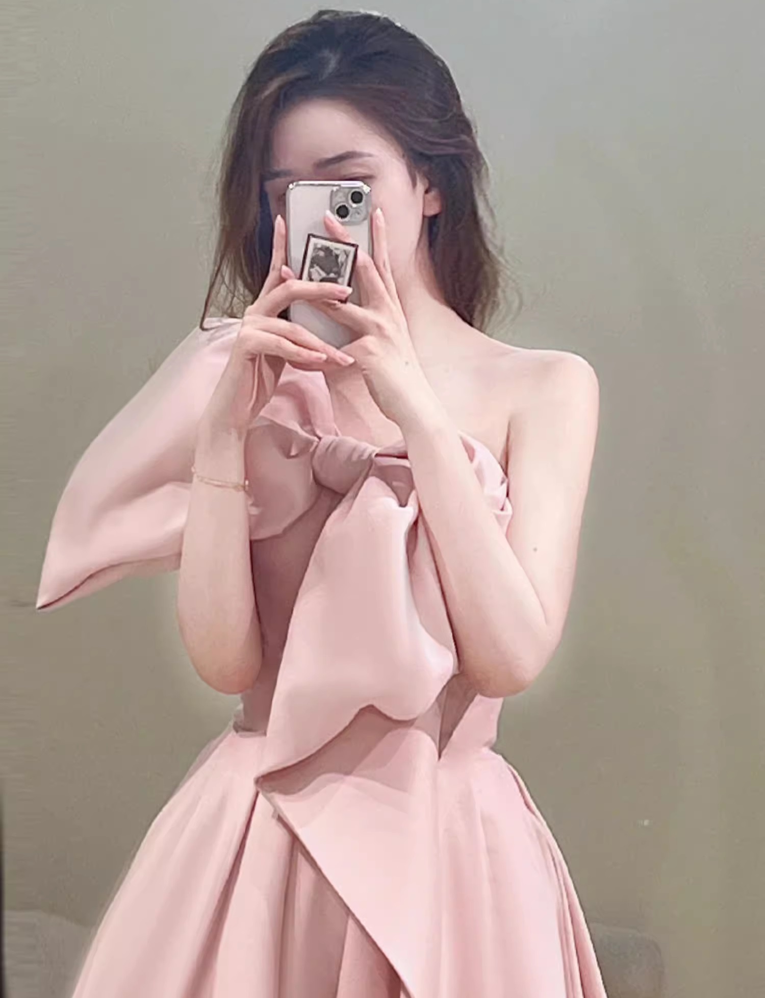 리본 튜브탑 파티드레스 핑크 플레어 프로필촬영 기념촬영 셀프웨딩드레스 - 상세 이미지 4