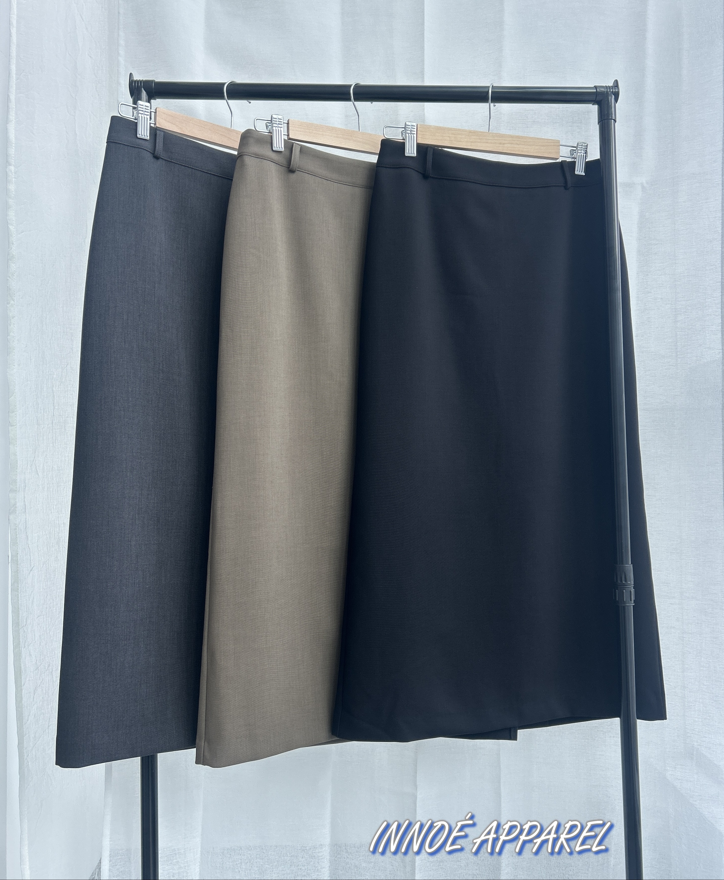 여성 울 매트롱스커트 치마 프리사이즈 블랙·차콜·베이지 하객룩 오피스룩 이노에 : INNOE APPAREL