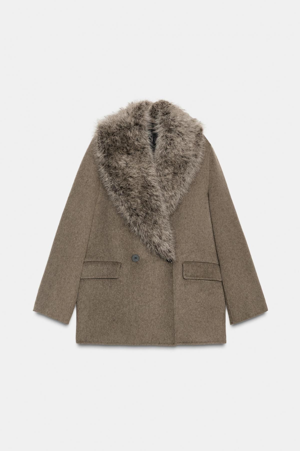 자라 울블렌드 테일러드 퍼카라 더블브레스트 재킷 7522/301 BROWN / TAUPE - 상품 이미지
