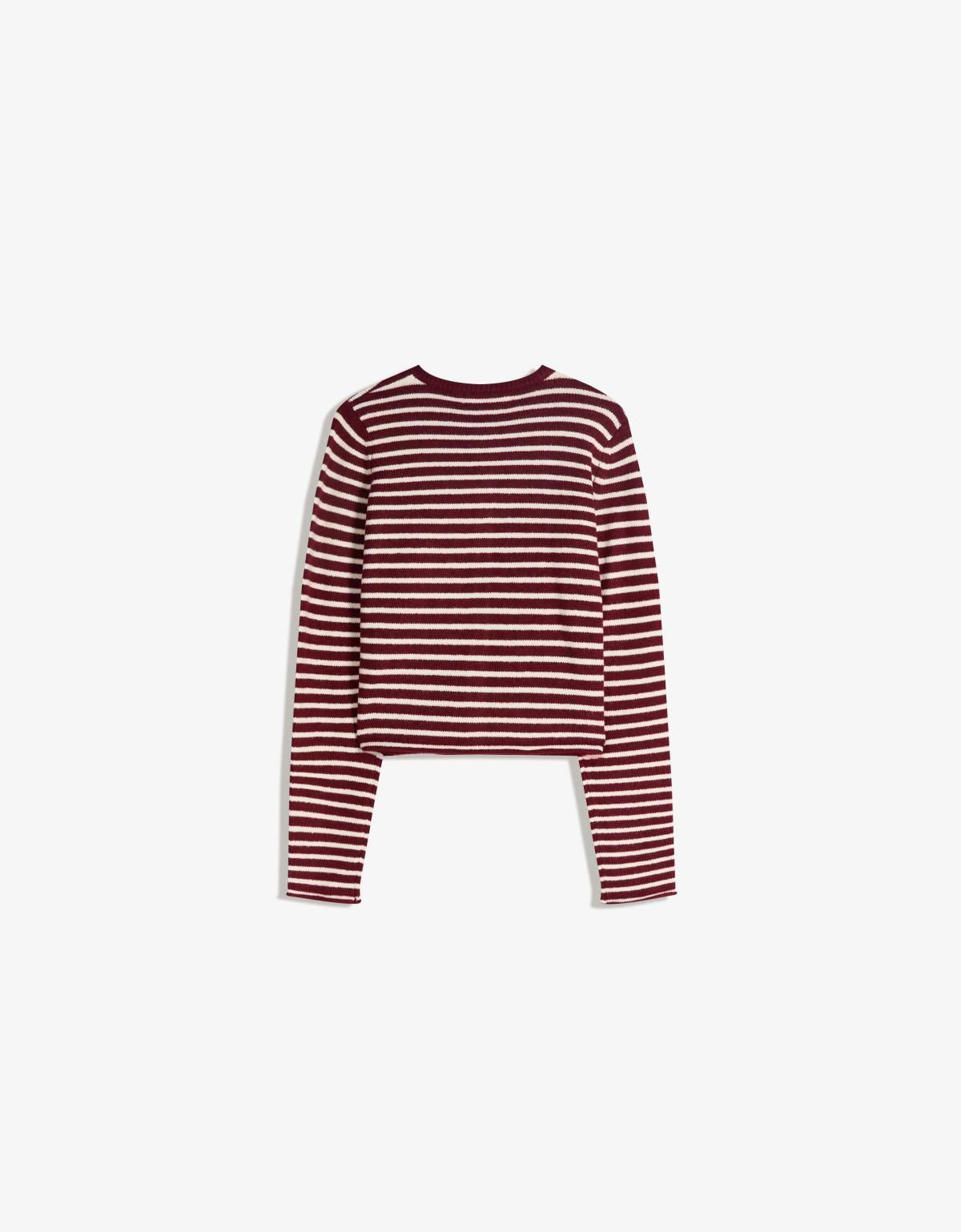 버쉬카 스트라이프 크롭 니트 브이넥 카디건 0011/097 BURGUNDY - 상세 이미지 2