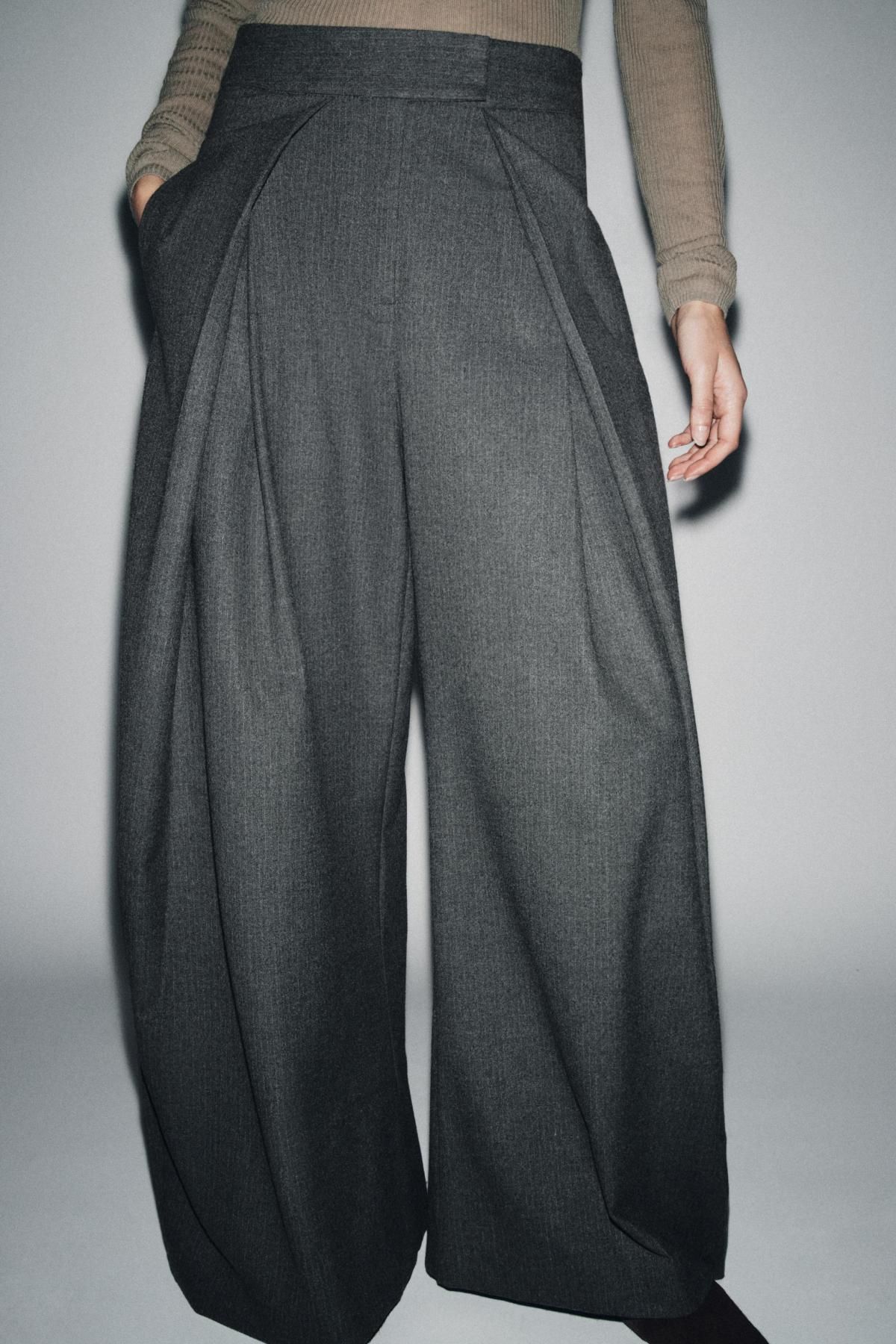 자라 와이드핏 핀스트라이프 슬랙스 팬츠 7149/043 MID-GREY - 상세 이미지 3