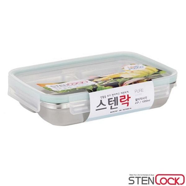 직사각 스텐 도시락 찬합 스테인레스 도시락 2구 밀폐 - 상품 이미지