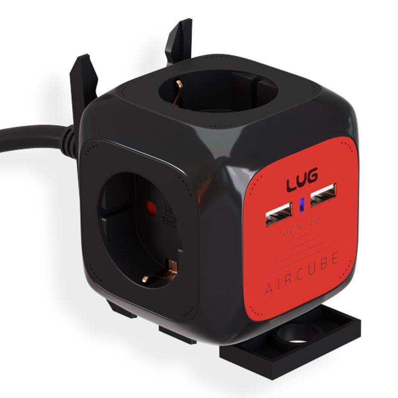 러그박스 4구+USB2구 큐브 납작 콘센트 멀티탭 1.5m 블랙 고용량 3500W - 상품 이미지