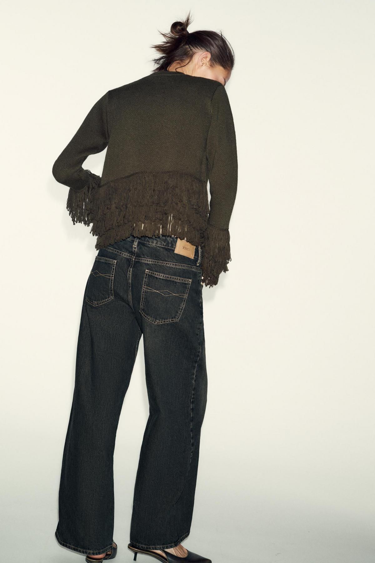 자라 프린지 디테일 라운드넥 니트 카디건 6427/109 KHAKI - 상세 이미지 4