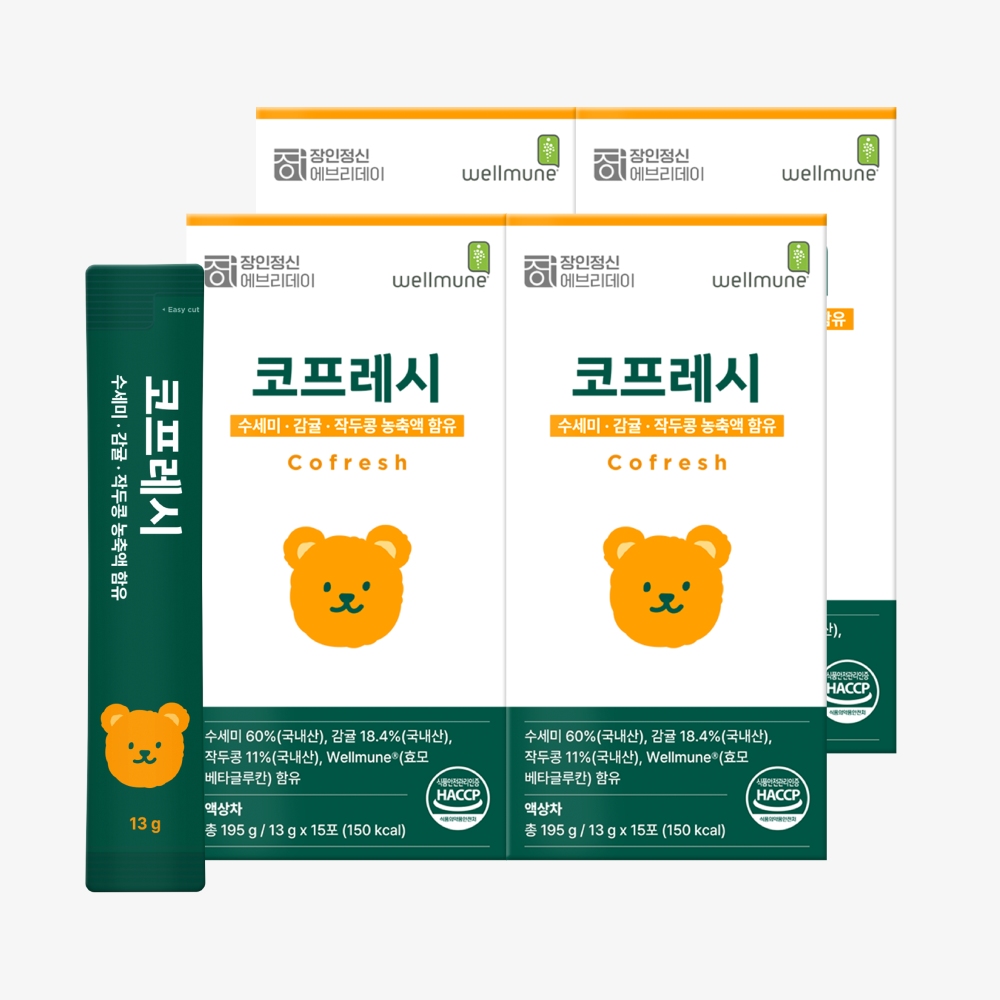 국내산 100% 수세미즙 작두콩즙 어린이 성인 베타글루칸 웰뮨 코프레시 15포, 4개