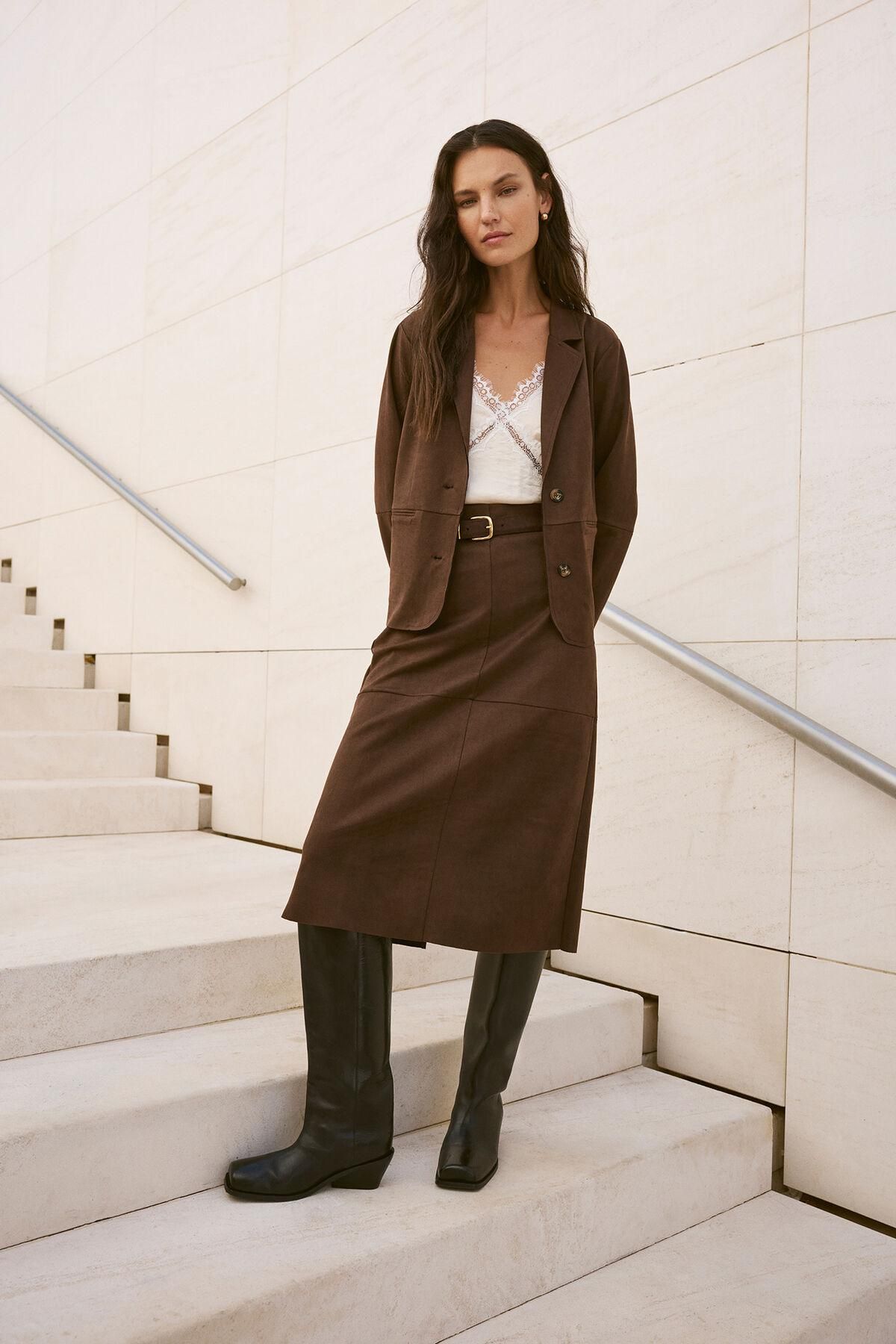 빌라 테크니컬 스웨이드 미디 스커트 브라운 5723774 MARRON OSCURO - 상세 이미지 2