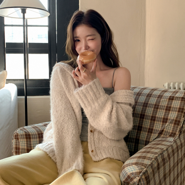세일러 카라 루즈핏 부클 니트 가디건 cd3538 - 상품 이미지