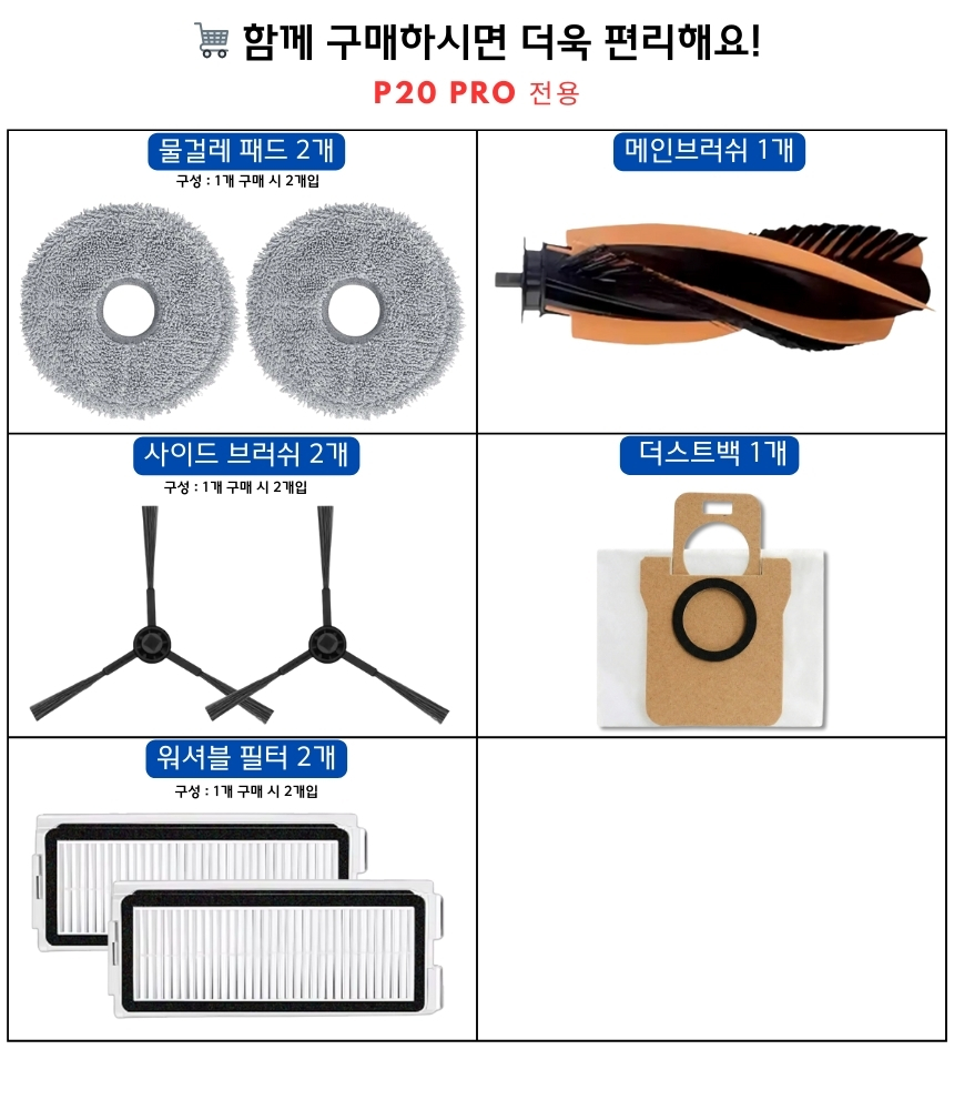 [호환] JONR 존알 P20 PRO 소모품 엉킴방지 메인브러쉬 1EA 교체 이미지 2