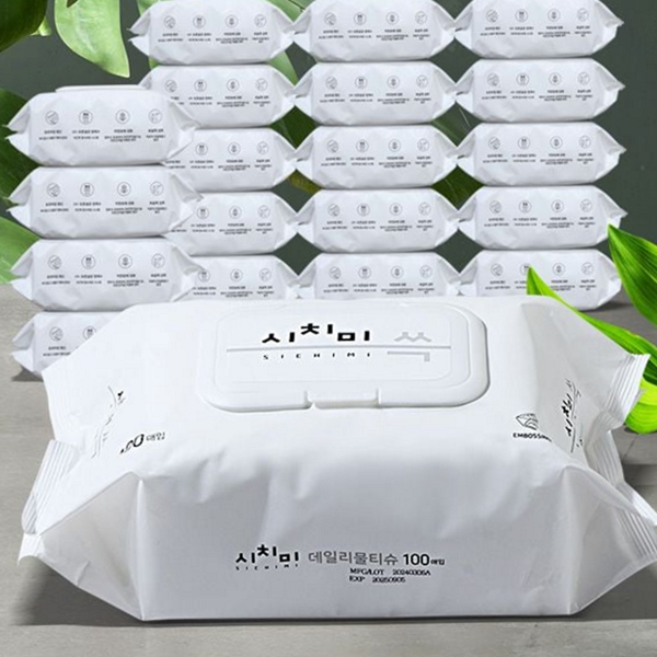 도톰한 캡형 물티슈 대용량 물티슈 무알코올 100매 무형광 20팩
