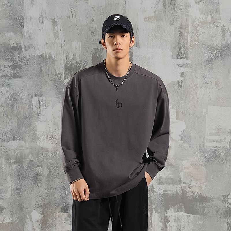 남성 긴팔 베이직 기본 가을 티셔츠 프린팅 간절기 라운드넥 그레이-보라색 반팔 남성 (45-70kg) 이미지 6